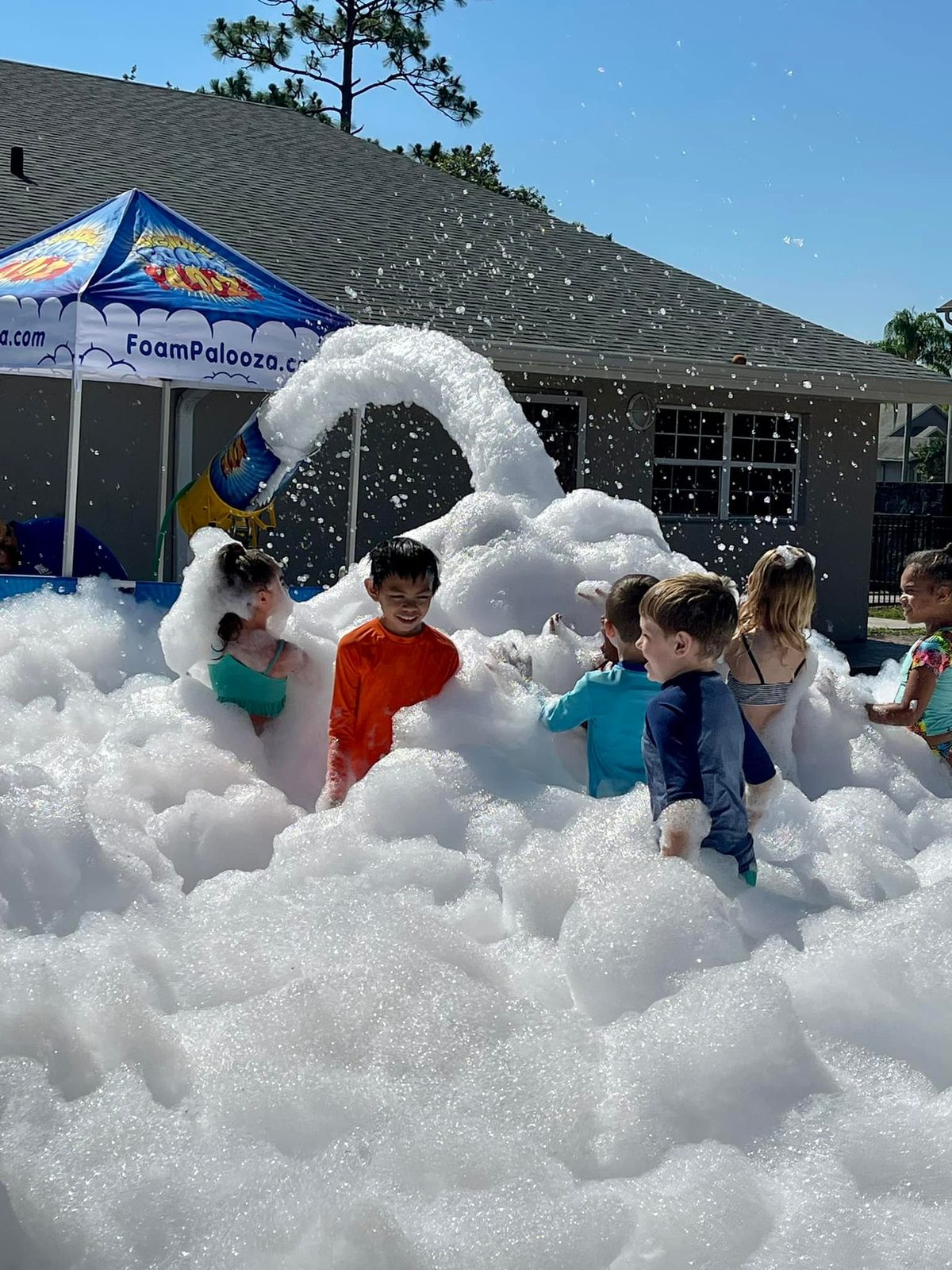 Backyard foam party in full swing